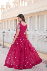 Trendsetting Pink Color Gown with Coding Sequins Embroidery - Faux Blooming Fabric | Aspirational Women's Fashion.