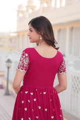 Trendsetting Pink Color Gown with Coding Sequins Embroidery - Faux Blooming Fabric | Aspirational Women's Fashion.