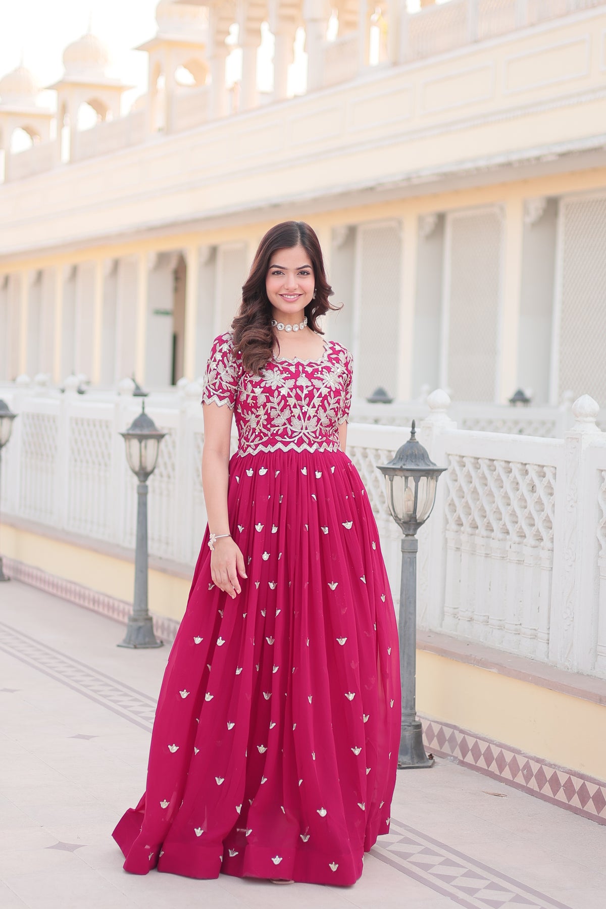 Trendsetting Pink Color Gown with Coding Sequins Embroidery - Faux Blooming Fabric | Aspirational Women's Fashion.