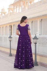 Purple Trendsetting Gown with Coding Sequins Embroidery - Faux Blooming Fabric | Aspirational Women's Fashion.