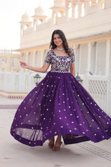 Purple Trendsetting Gown with Coding Sequins Embroidery - Faux Blooming Fabric | Aspirational Women's Fashion.