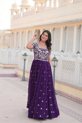 Purple Trendsetting Gown with Coding Sequins Embroidery - Faux Blooming Fabric | Aspirational Women's Fashion.