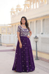 Purple Trendsetting Gown with Coding Sequins Embroidery - Faux Blooming Fabric | Aspirational Women's Fashion.