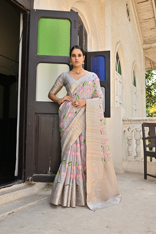 Gray Cotton Saree