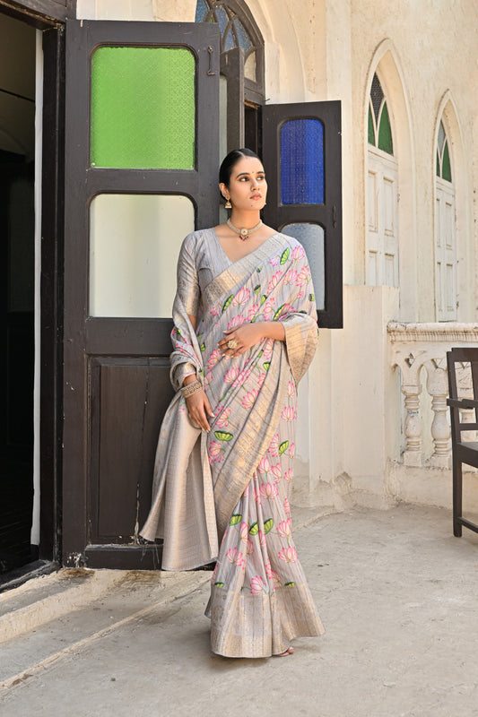 Gray Cotton Saree