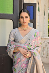 Gray Cotton Saree