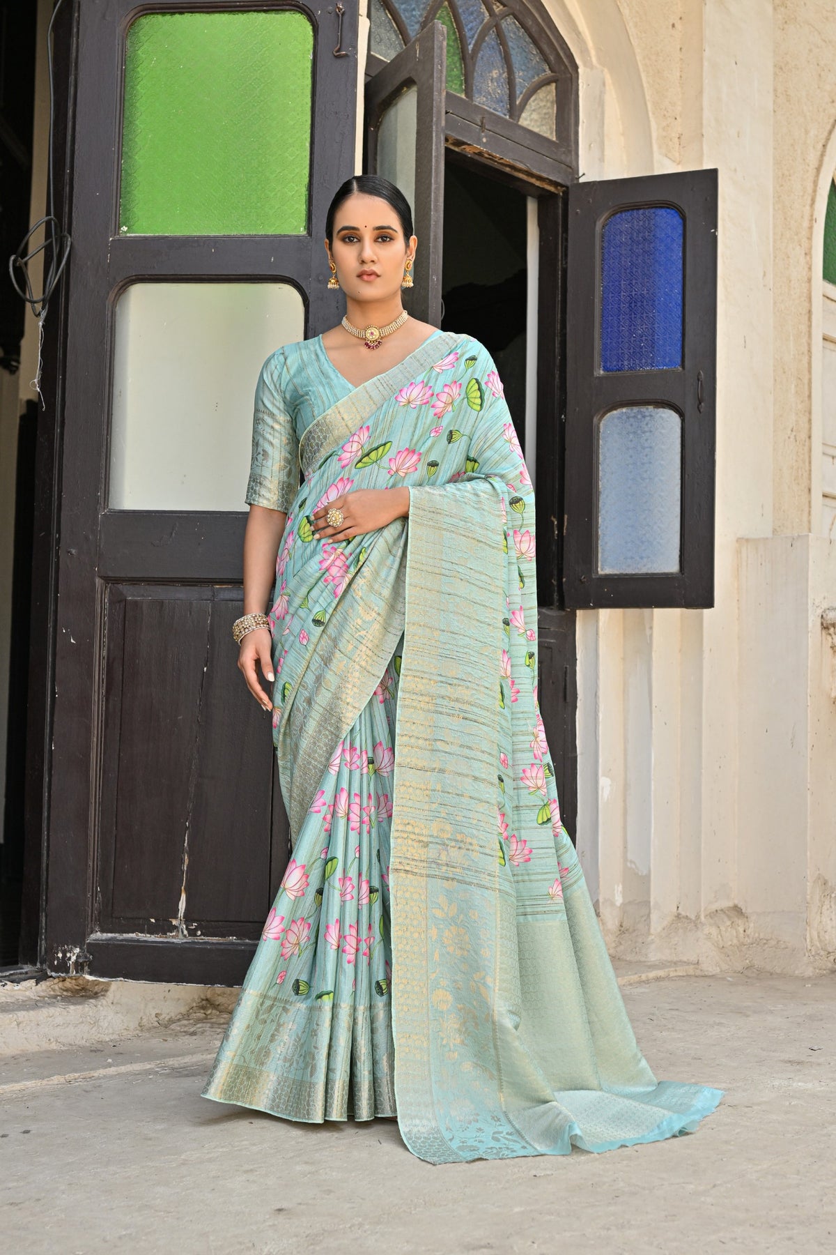 Sea Green Soft Cotton Silk Sarees