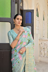 Sea Green Soft Cotton Silk Sarees