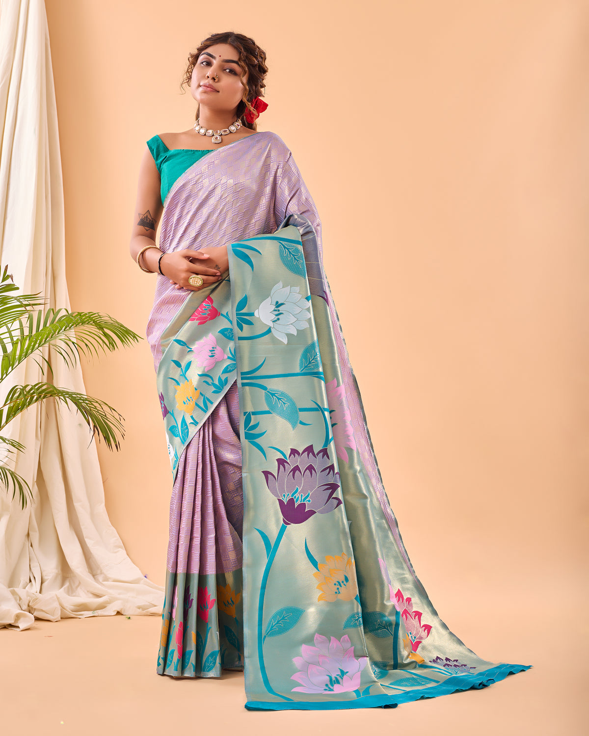 Lavender Color Paithani Silk