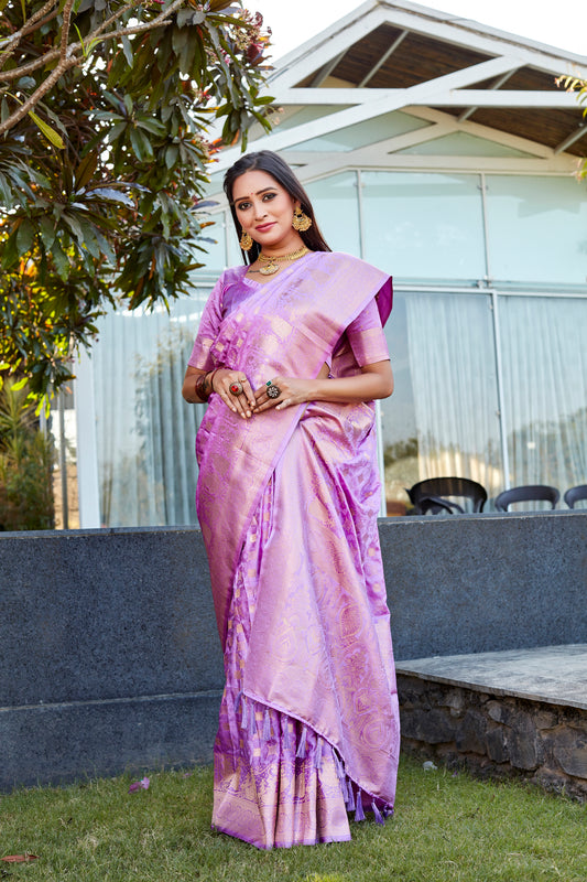 Lavender Soft Satin Silk Sarees For Wedding