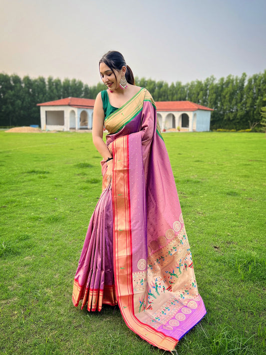 Lavender Color Paithani Weaving Saree With New Concept Design