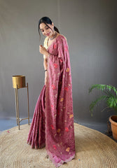 Lavender Tussar Silk Saree with Embroidery Design