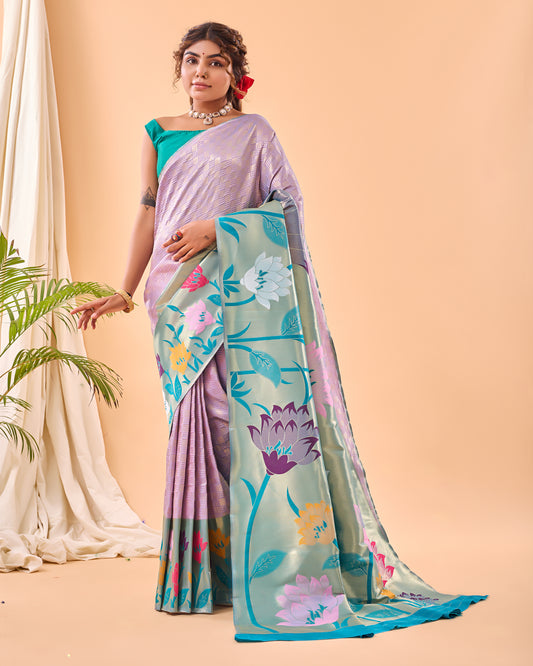 Lavender Color Paithani Silk