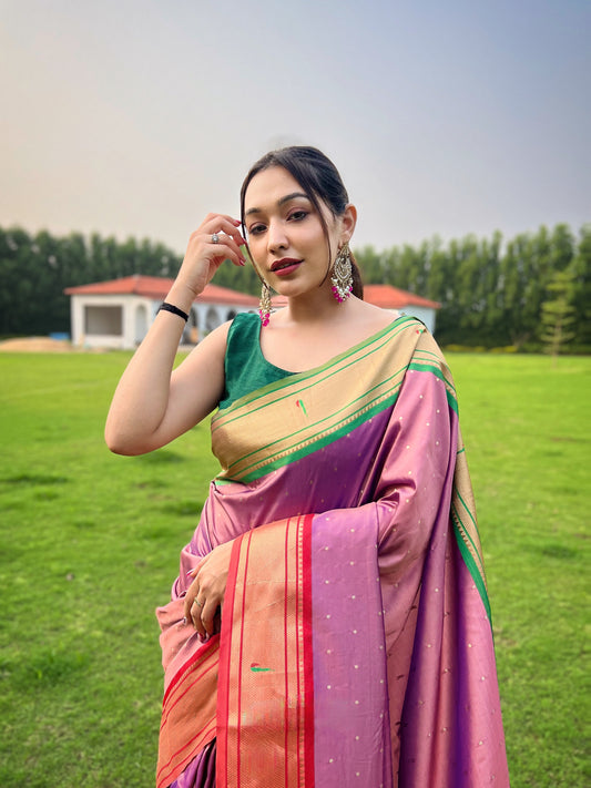 Lavender Color Paithani Weaving Saree With New Concept Design