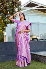 Lavender Soft Satin Silk Sarees For Wedding