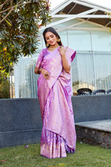 Lavender Soft Satin Silk Sarees For Wedding