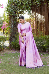 Lavender Kanjivaram Soft Satin Silk Saree For Women