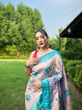 Lavender Color Pure Paithani Saree For Women
