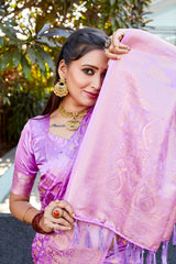 Lavender Soft Satin Silk Sarees For Wedding