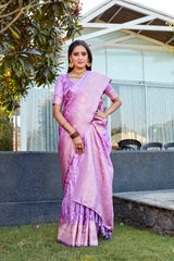 Lavender Soft Satin Silk Sarees For Wedding