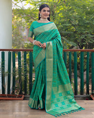 Elegant Light Green Handloom Silk Bandhej Patola Sarees with Kanchi Borders & Unstitched Blouse.