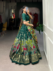 Green Color Tussar Silk Kalamkari Lehenga Choli