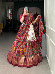 Of White Color Tussar Silk Kalamkari Lehenga Choli