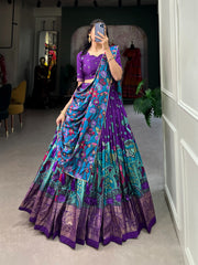 Purple Color Tussar Silk Kalamkari Lehenga Choli