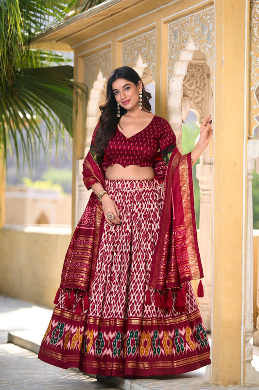 Maroon Color Tussar Silk Lehenga Choli