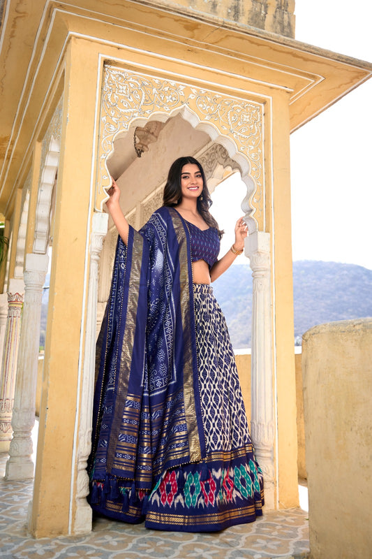 Navy Blue Color Tussar Silk Lehenga Choli