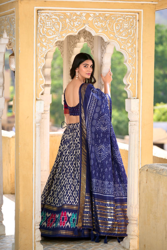 Navy Blue Color Tussar Silk Lehenga Choli