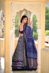 Navy Blue Color Tussar Silk Lehenga Choli