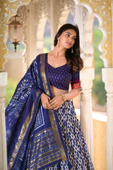 Navy Blue Color Tussar Silk Lehenga Choli