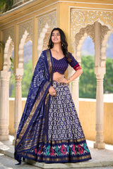 Navy Blue Color Tussar Silk Lehenga Choli