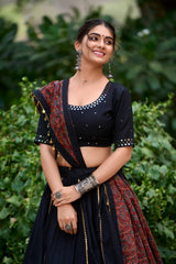 Black Color Printed Pure Cotton Lehenga Choli