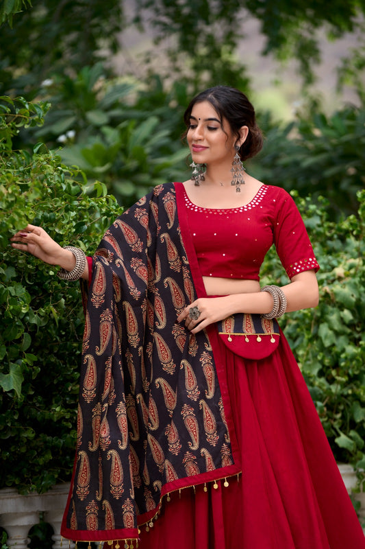 Maroon Color Printed Pure Cotton Lehenga Choli