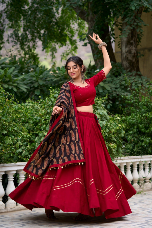 Maroon Color Printed Pure Cotton Lehenga Choli