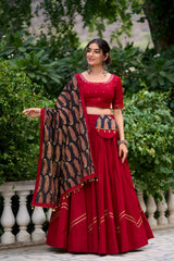 Maroon Color Printed Pure Cotton Lehenga Choli