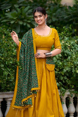 Mustard Color Printed Pure Cotton Lehenga Choli