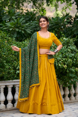 Mustard Color Printed Pure Cotton Lehenga Choli