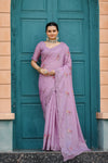 Lavender Tussar Cotton Saree with Floral Sequins Embroidery