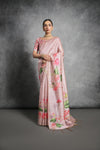 Exquisite Light Pink Tussar Silk Saree with Stunning Lotus Pichwai Print - A Blend of Traditional Elegance and Modern Floral Design.