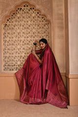 Maroon Color Bangalore Handloom Raw Silk Saree