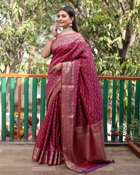 Handloom Maroon Silk Bandhej Patola Sarees with Kanchi Borders