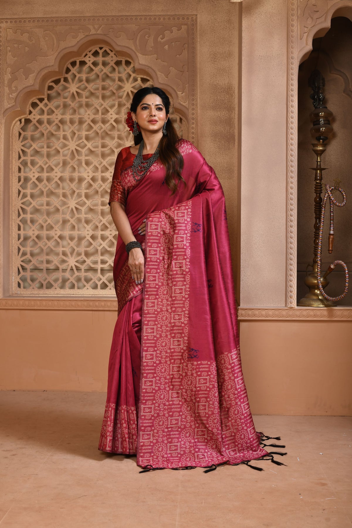 Maroon Color Bangalore Handloom Raw Silk Saree