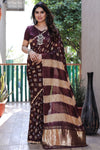 Authentic Maroon Bandhej Silk Saree with Zari Weaving, Rich Tissue Pallu, Sibory Design & Matching Blouse.