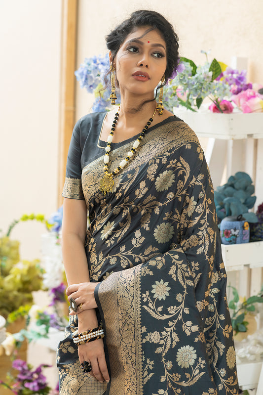 Mehndi Color Soft Banarasi Katan Silk Saree