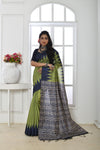 Mehndi Soft Tussar Silk Saree with Temple Border Print