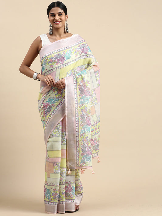 Rani Pure Linen Saree Floral Print