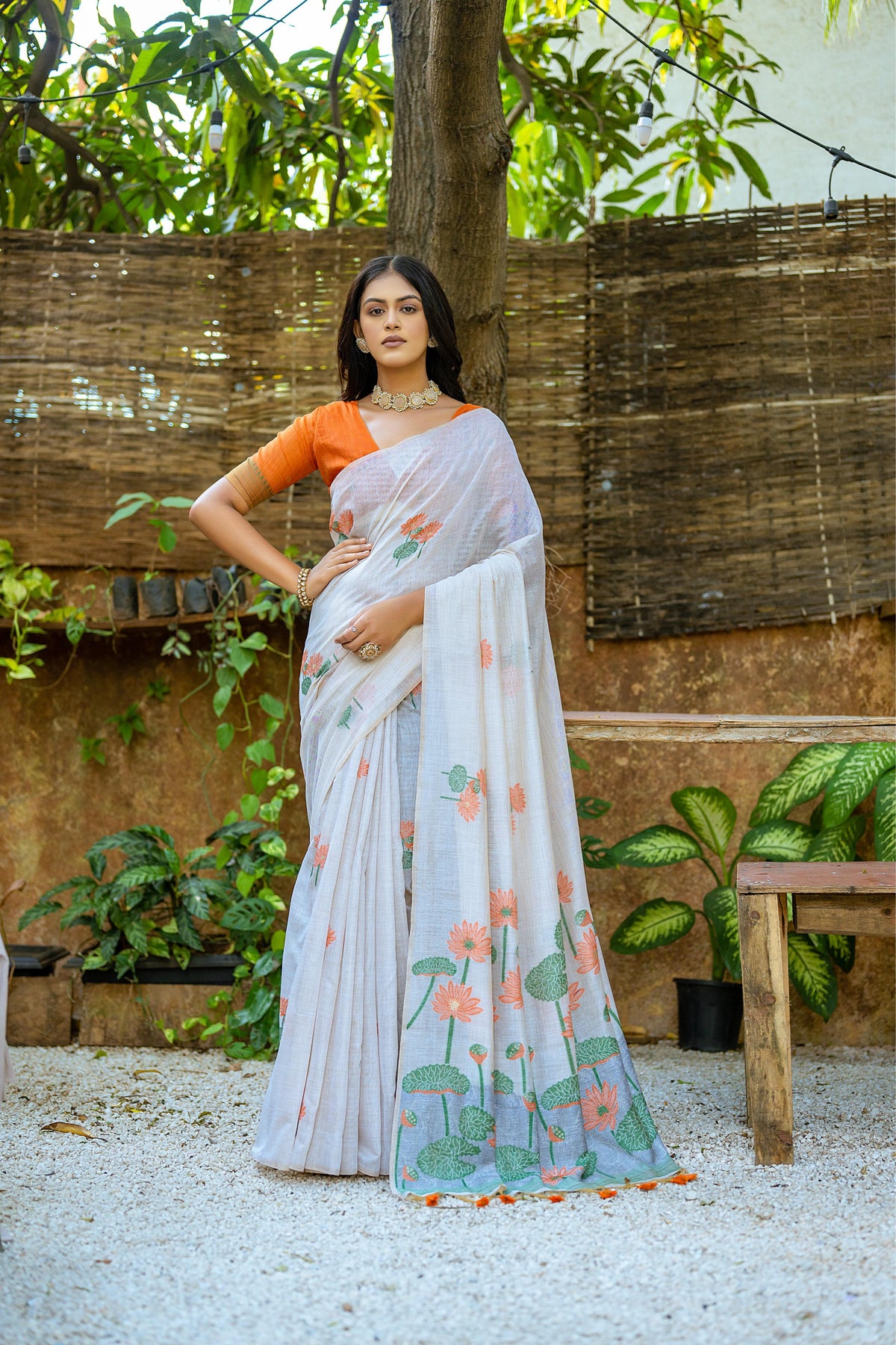 Cotton Orange Saree